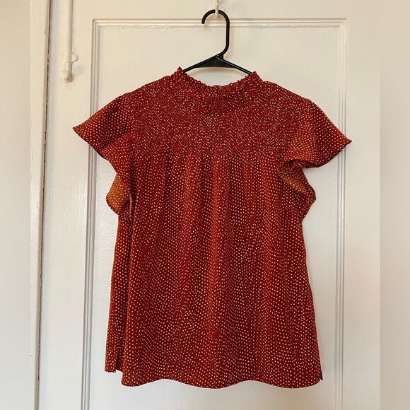 Women's Red Polka Dot Top Ruffle Sleeve Top Size Small - Picture 1 of 6